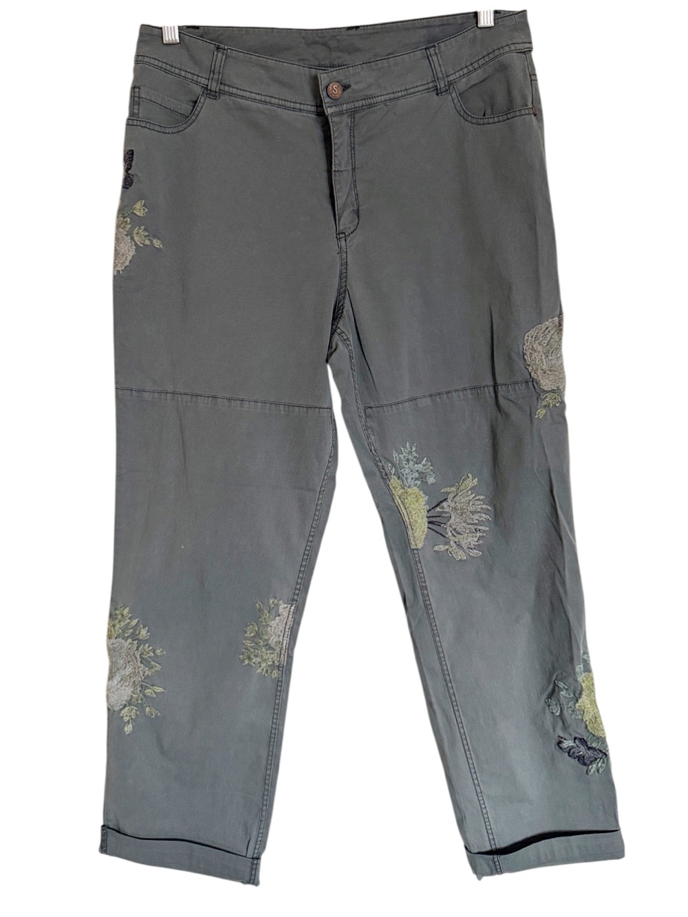 Sundance Floral Embroidered Sage Cropped Utility Boho-artisan Pants size 12